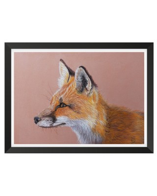 portrait encadré renard réaliste pastel – Le Guetteur – Cindy Muraille