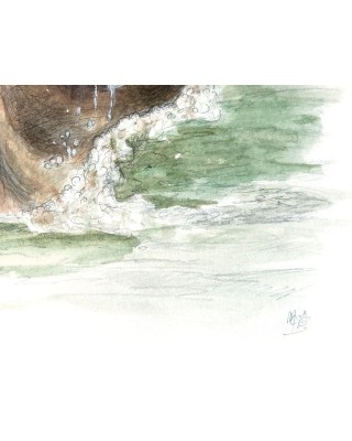 détail aquarelle hippopotame dans l’eau gueule ouverte – Cindy Muraille