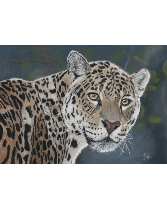 portrait léopard réaliste pastel – Sur ses gardes – Cindy Muraille