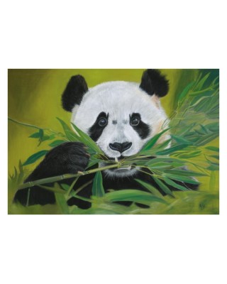 Carte postale d'un portrait panda réaliste pastel – Pause bambou – Cindy Muraille