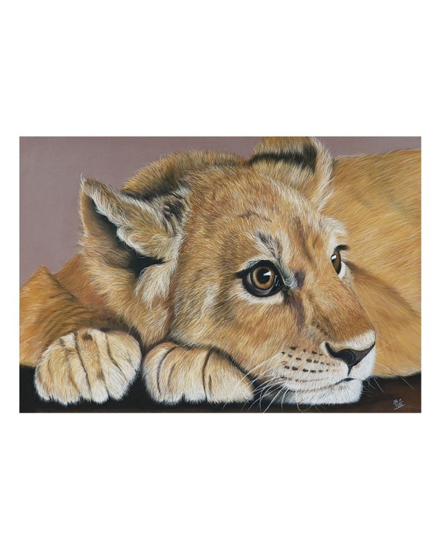 Portrait lionceau réaliste pastel – L'âme du petit roi – Cindy Muraille